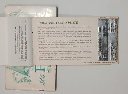 1965 Buick Owners Manual with Protect O Plate